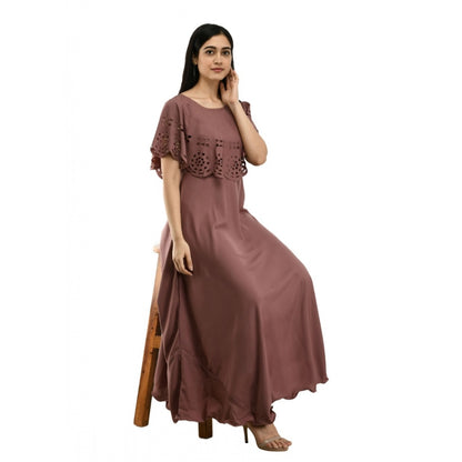 Crepe Solid Sleeveless Full Length Gown(Brown)