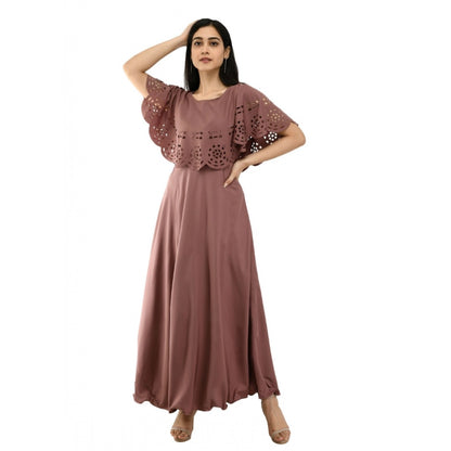 Crepe Solid Sleeveless Full Length Gown(Brown)