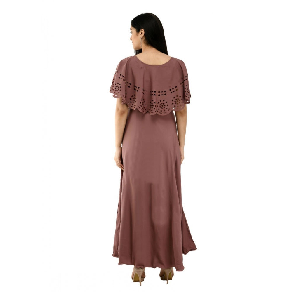 Crepe Solid Sleeveless Full Length Gown(Brown)