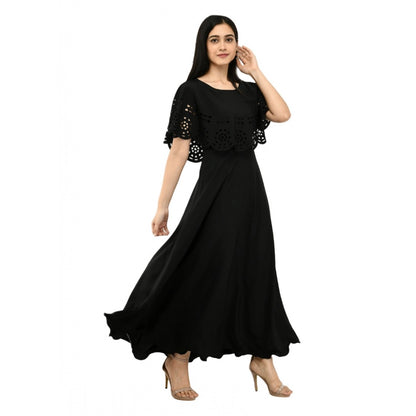 Crepe Solid Sleeveless Full Length Gown(Black)