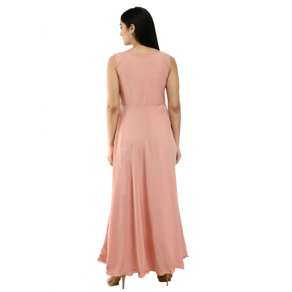 Crepe Solid Sleeveless Full Length Gown(Light Peach)