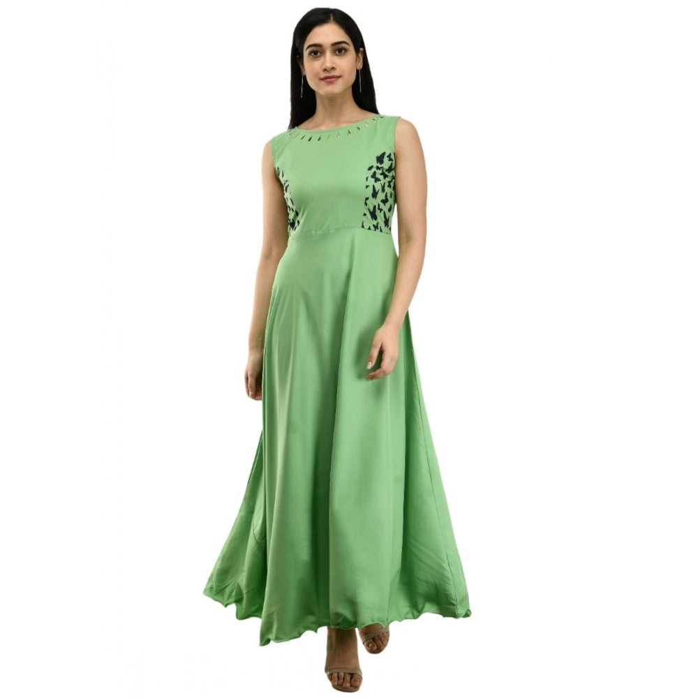 Crepe Solid Sleeveless Full Length Gown(Green)