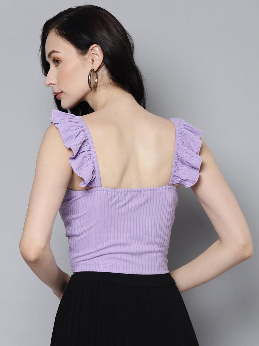 Solid Lavender Rib Sweetheart Neck Crop Top