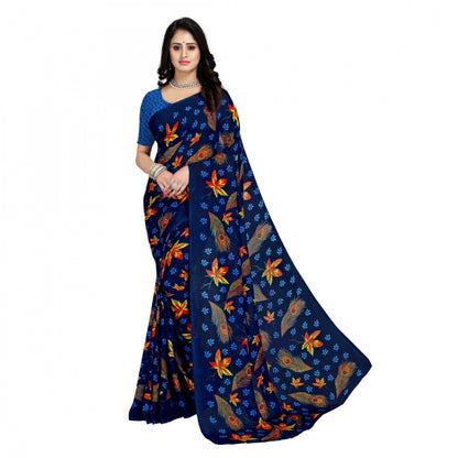 Faux Georgette Saree With Blouse (Blue, 5-6Mtrs)