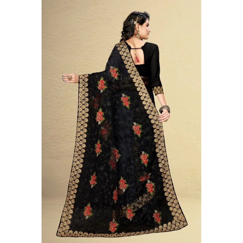 Net Saree With Blouse (Black, 5-6Mtrs)