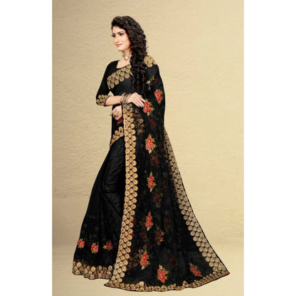 Net Saree With Blouse (Black, 5-6Mtrs)