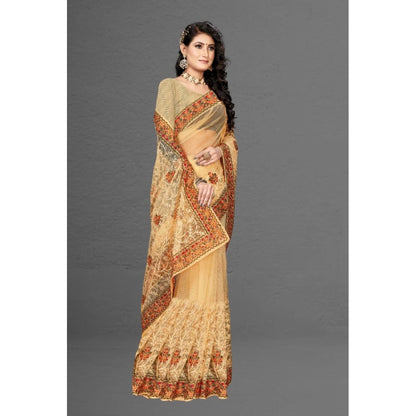 Net Saree With Blouse (Chiku, 5-6Mtrs)