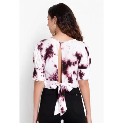 Casual Tie And Dye Purple Top (Color:Purple, Material:Rayon)