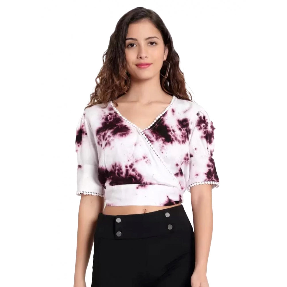 Casual Tie And Dye Purple Top (Color:Purple, Material:Rayon)