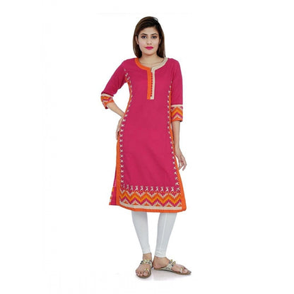 Cotton Embroidered Straight Kurti (Pink, Cotton)