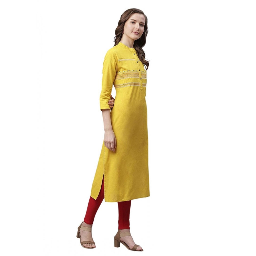 Pure Cotton Printed Straight Kurti (Yellow, Pure Cotton)