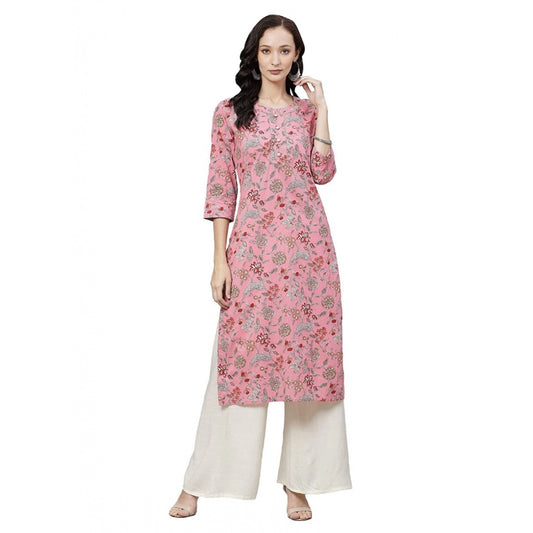 Cotton Printed Straight Kurti (Pink, Cotton)