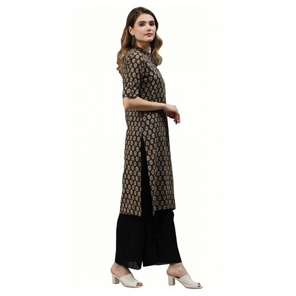 Cotton Printed Straight Kurti (Black, Cotton)