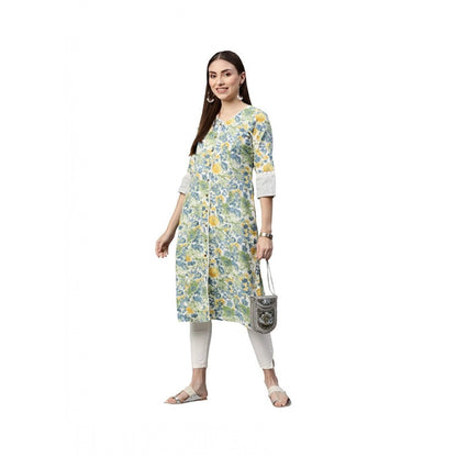 Cotton Printed  Straight Kurti (White, Green, Cotton)