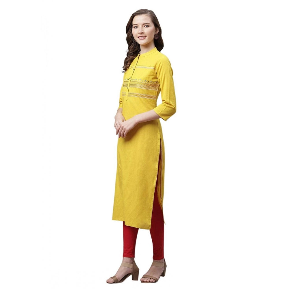 Pure Cotton Printed Straight Kurti (Yellow, Pure Cotton)