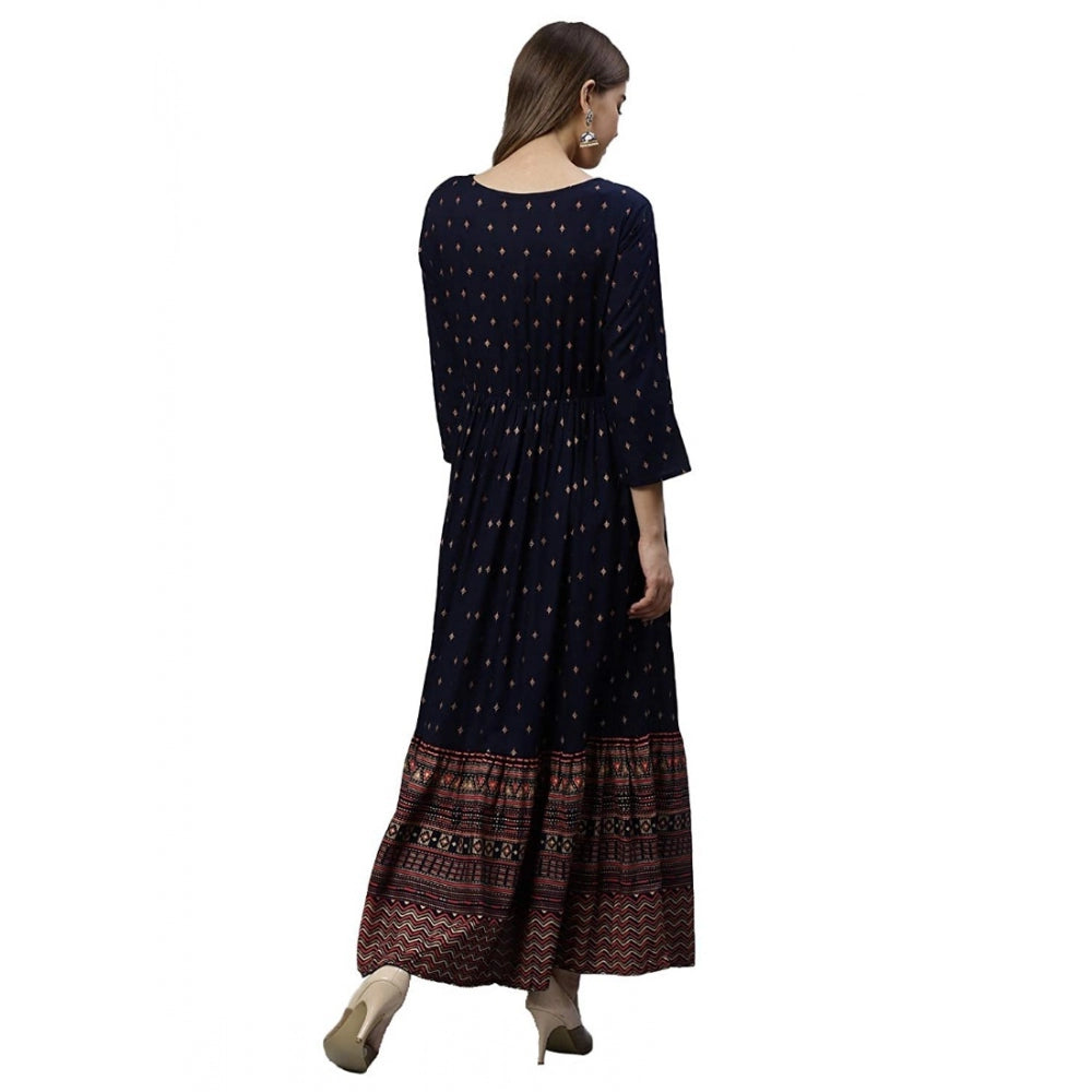 Rayon Printed Viscose Regular Kurti (Navy Blue, Rayon)