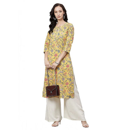 Cotton Printed Straight Kurti (Yellow, Cotton)