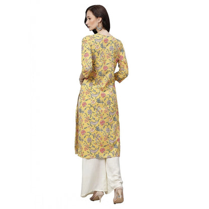 Cotton Printed Straight Kurti (Yellow, Cotton)