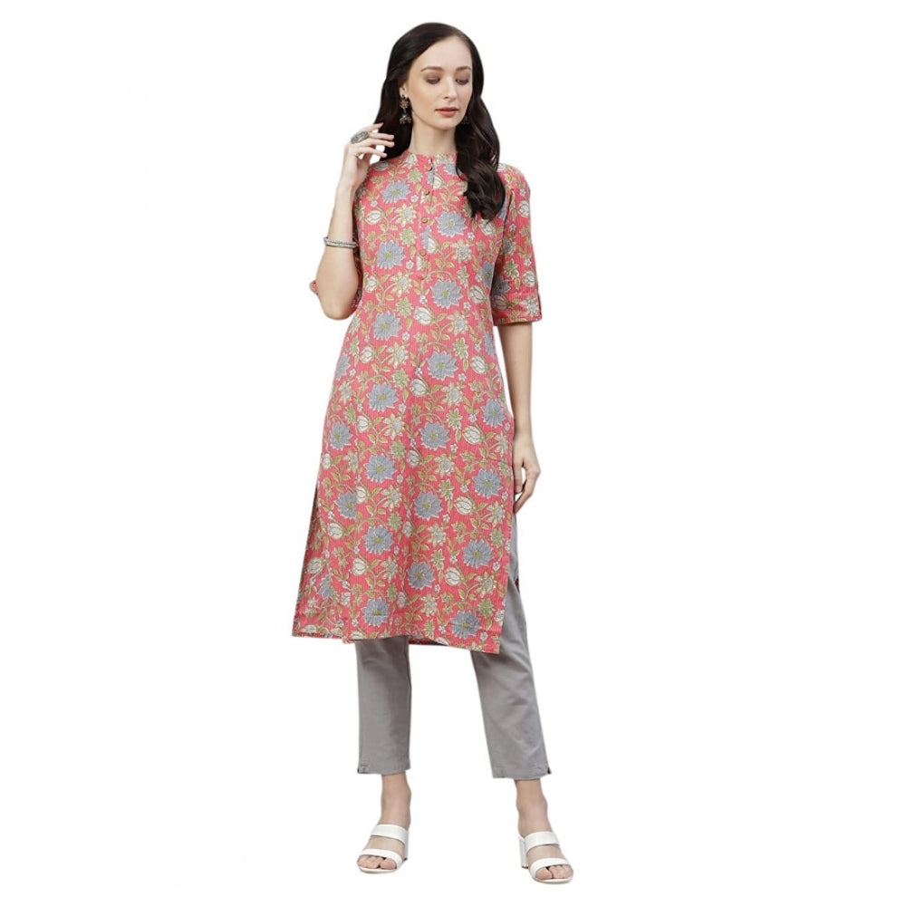 Cotton Printed Straight Kurti (Pink, Cotton)