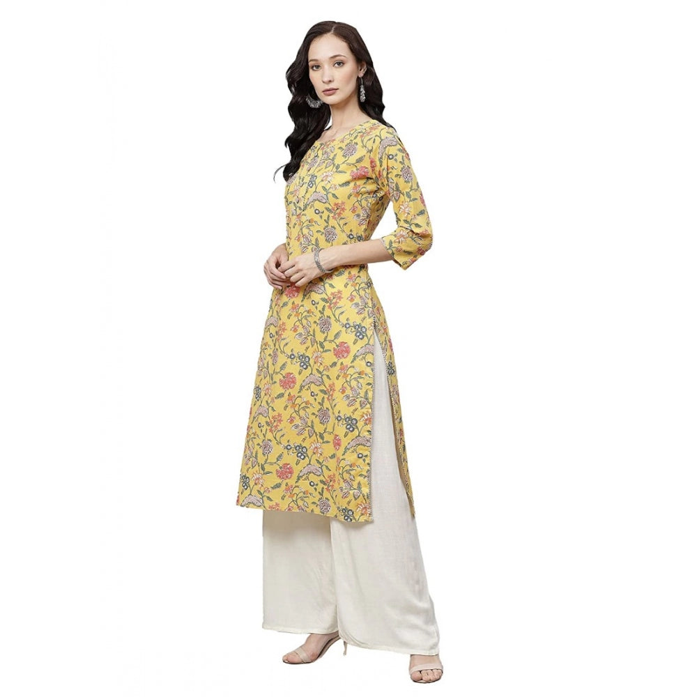 Cotton Printed Straight Kurti (Yellow, Cotton)