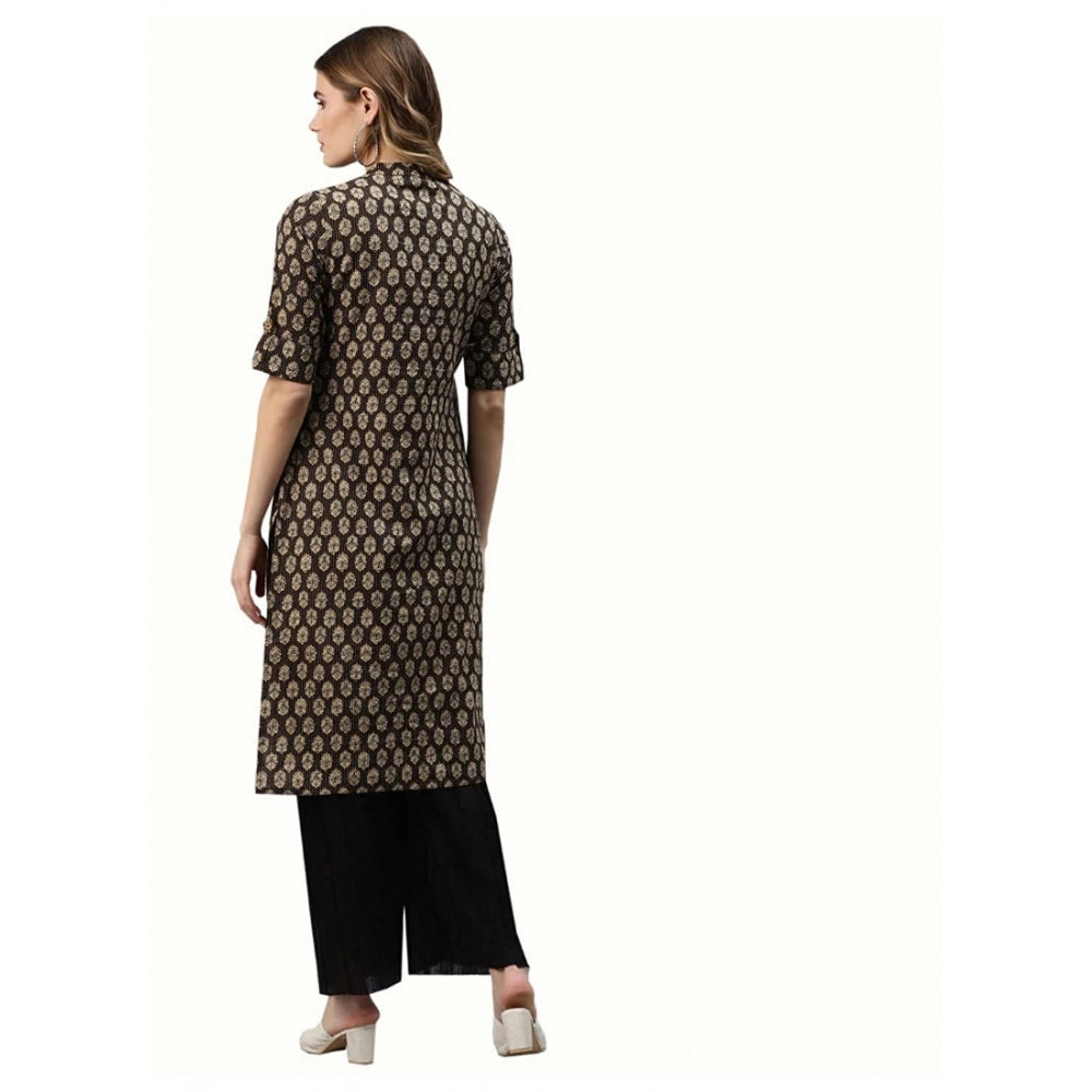 Cotton Printed Straight Kurti (Black, Cotton)