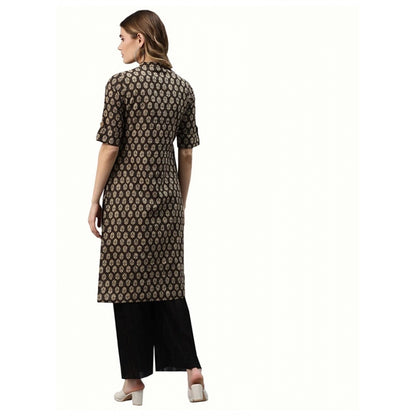 Cotton Printed Straight Kurti (Black, Cotton)