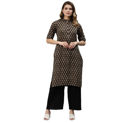 Cotton Printed Straight Kurti (Black, Cotton)