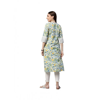 Cotton Printed  Straight Kurti (White, Green, Cotton)