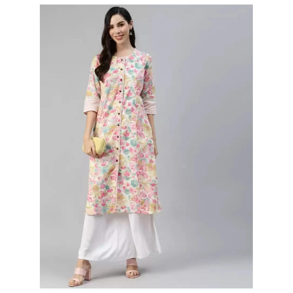 Cotton Printed  Straight Kurti (Multicolor, Cotton)