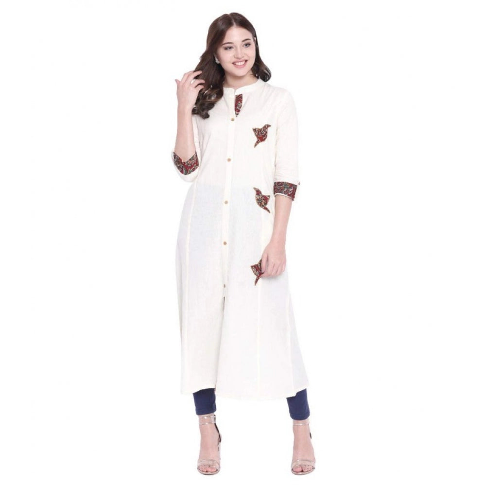 Khadi Printed A Line Kurti  (Off White, Khadi)