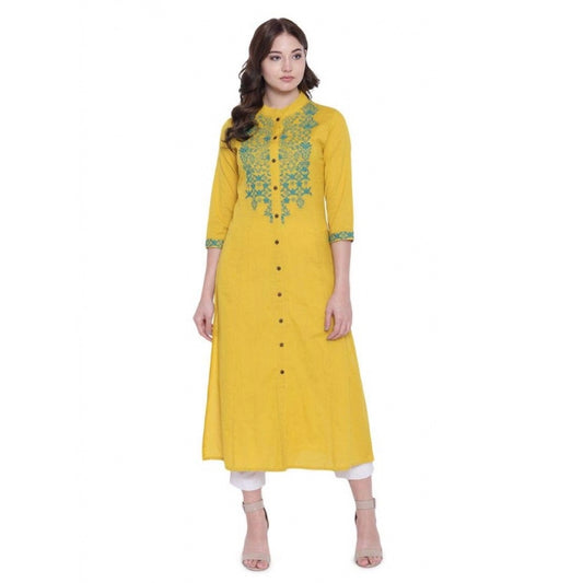 Khadi Embroidered Kurti (Yellow, Khadi)