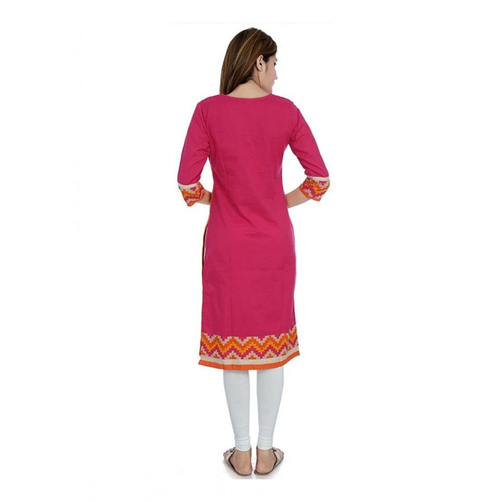 Cotton Embroidered Straight Kurti (Pink, Cotton)