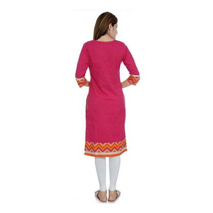 Cotton Embroidered Straight Kurti (Pink, Cotton)