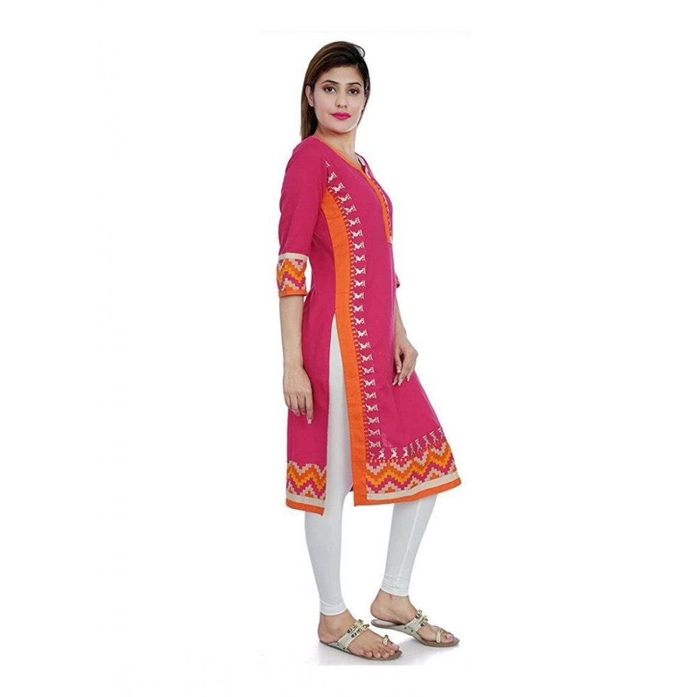 Cotton Embroidered Straight Kurti (Pink, Cotton)