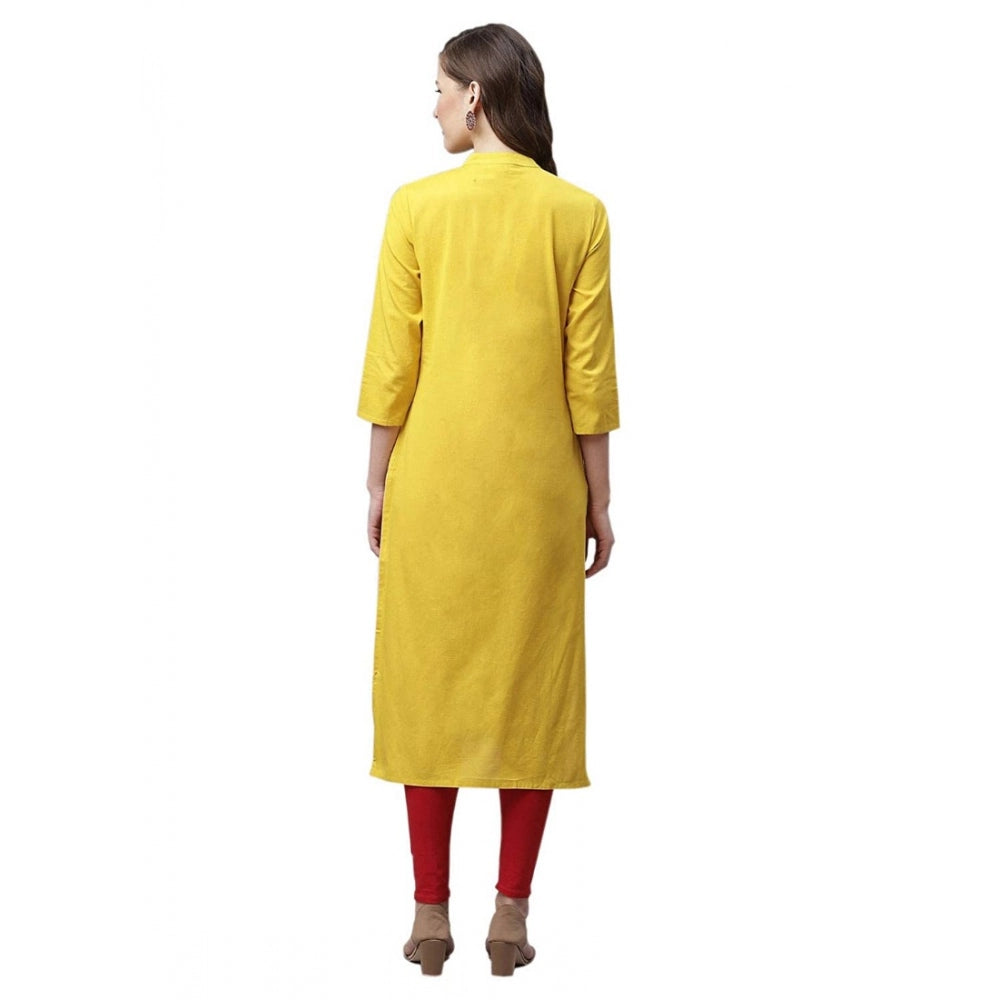 Pure Cotton Printed Straight Kurti (Yellow, Pure Cotton)