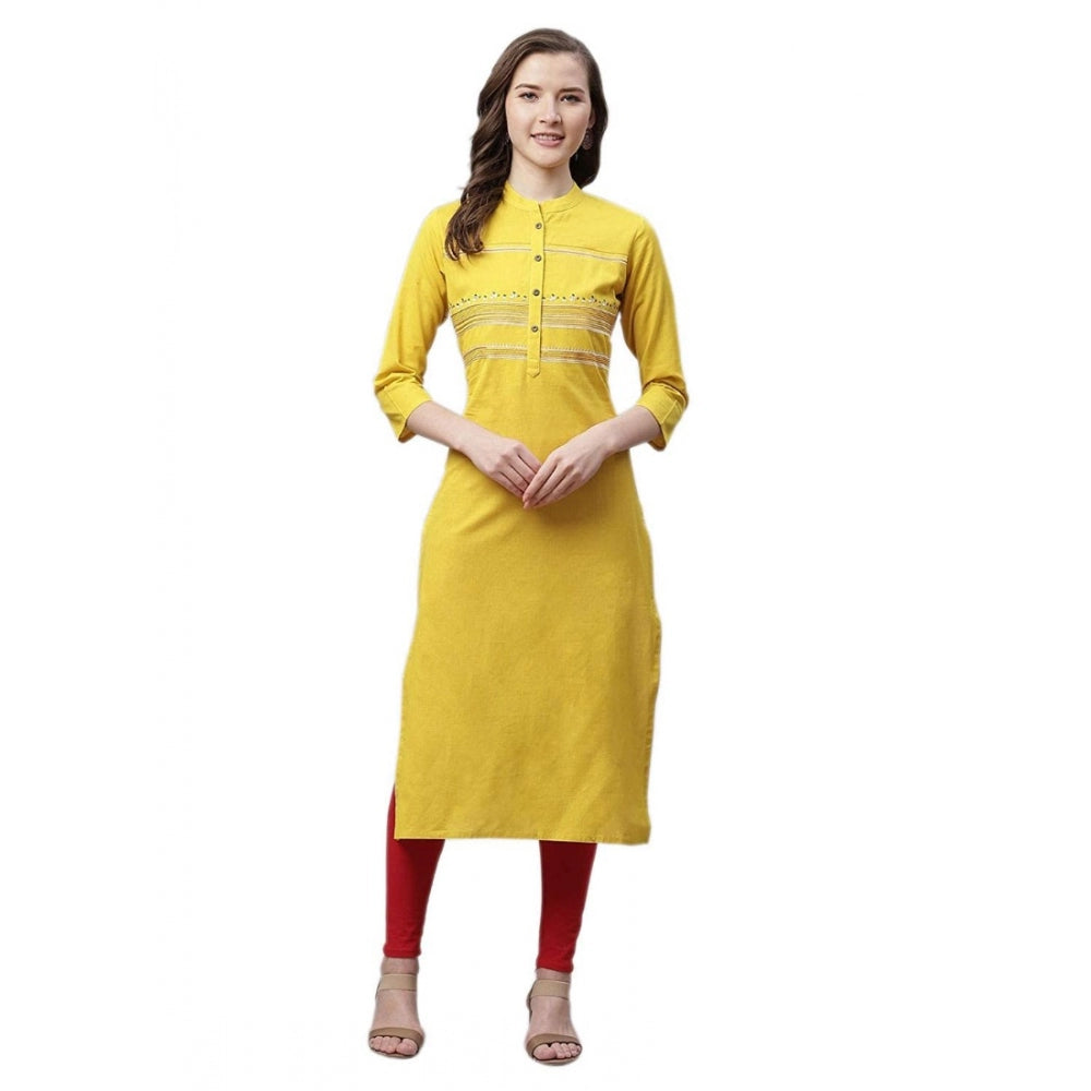 Pure Cotton Printed Straight Kurti (Yellow, Pure Cotton)