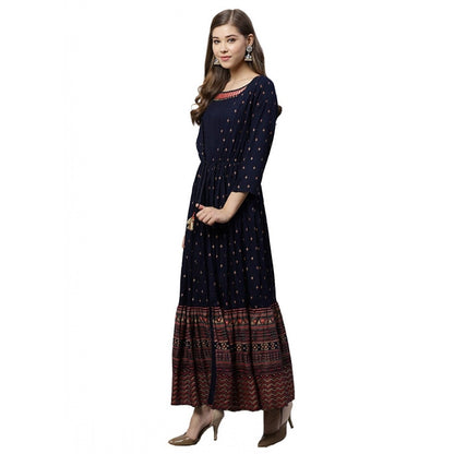 Rayon Printed Viscose Regular Kurti (Navy Blue, Rayon)