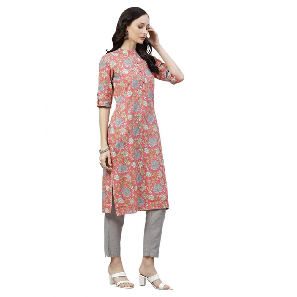 Cotton Printed Straight Kurti (Pink, Cotton)