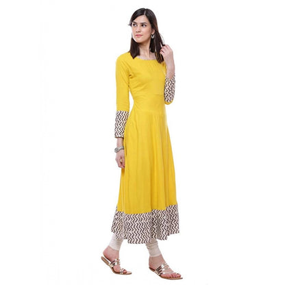 Rayon Printed Solid Anarkali Kurti (Yellow, Rayon)