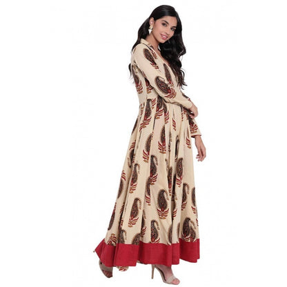 Cotton Printed Angrakha Kurti (Cream, Cotton)