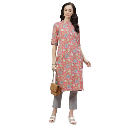 Cotton Printed Straight Kurti (Pink, Cotton)