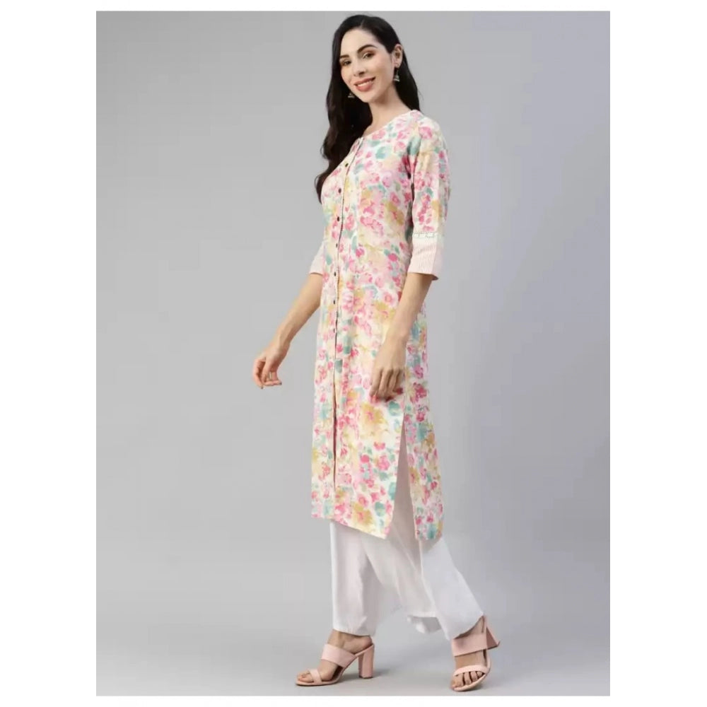 Cotton Printed  Straight Kurti (Multicolor, Cotton)