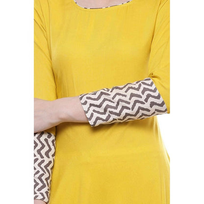 Rayon Printed Solid Anarkali Kurti (Yellow, Rayon)