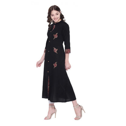 Khadi Printed A Line Kurti  (Black, Khadi)