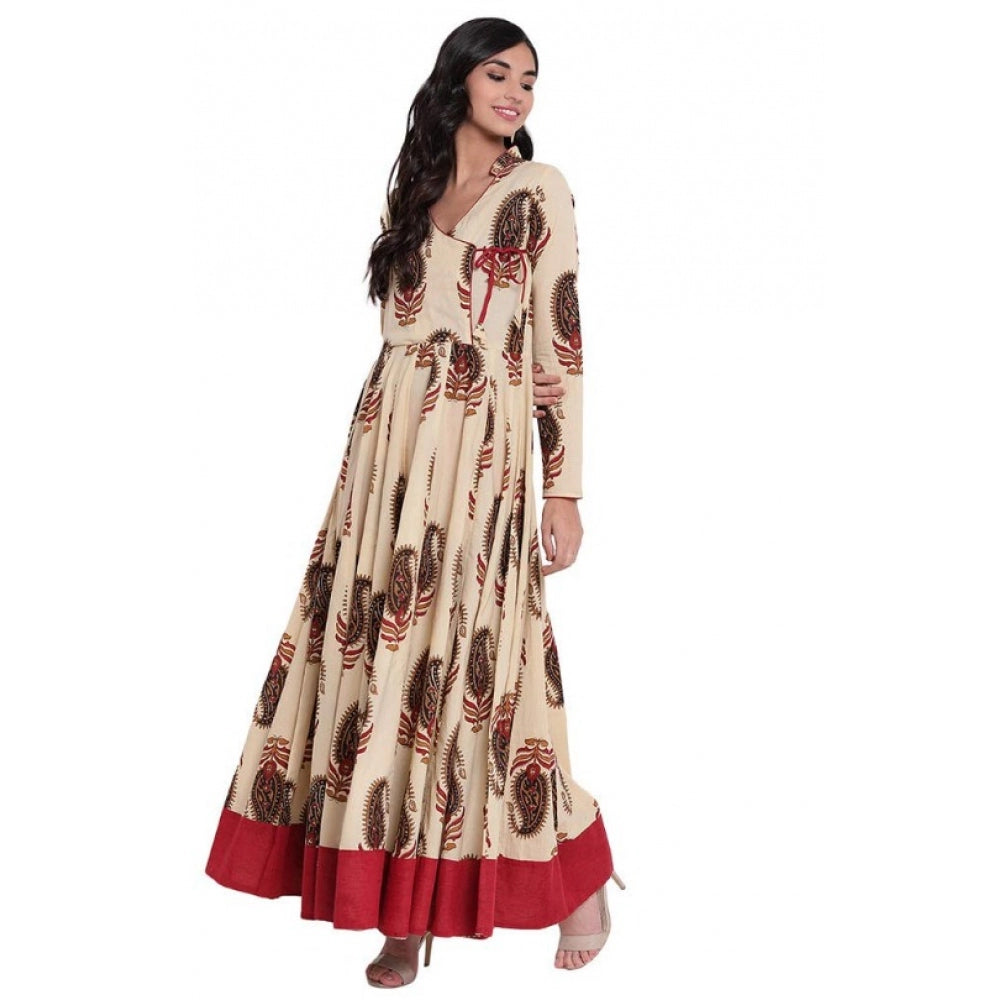 Cotton Printed Angrakha Kurti (Cream, Cotton)