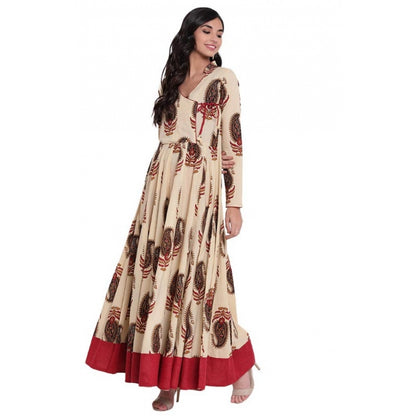 Cotton Printed Angrakha Kurti (Cream, Cotton)