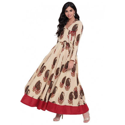 Cotton Printed Angrakha Kurti (Cream, Cotton)