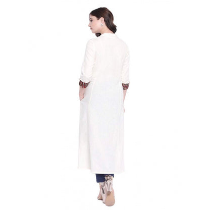 Khadi Printed A Line Kurti  (Off White, Khadi)