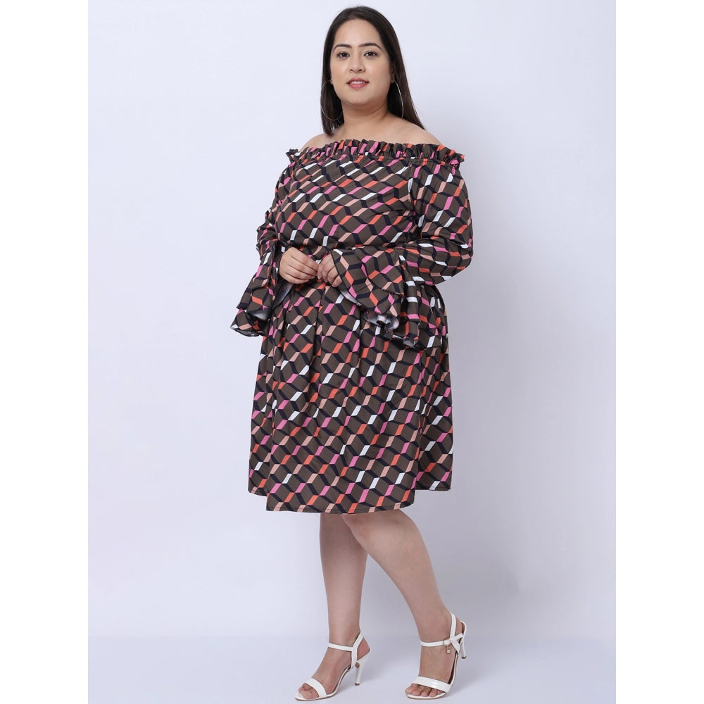 Crepe Printed Knee Length Fit and Flare Dress (Multicolor)