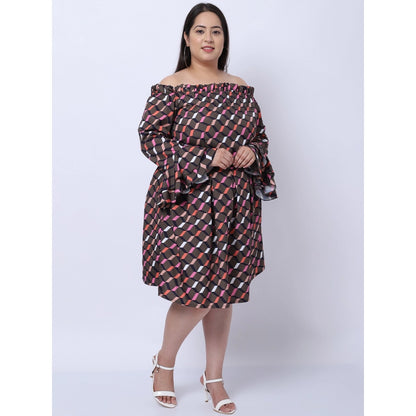 Crepe Printed Knee Length Fit and Flare Dress (Multicolor)